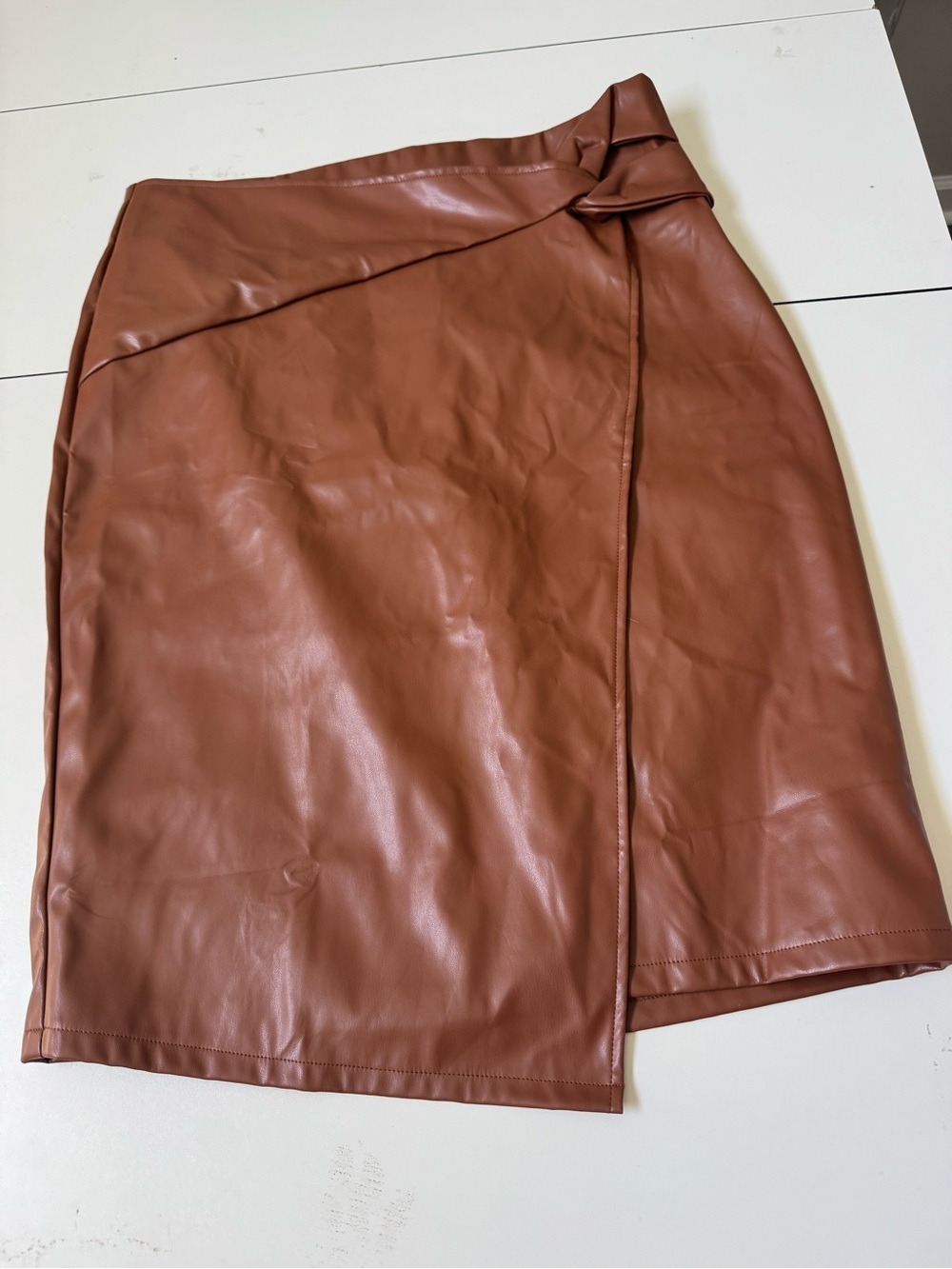 Faux Leather Pencil Skirt in Chestnut Brown